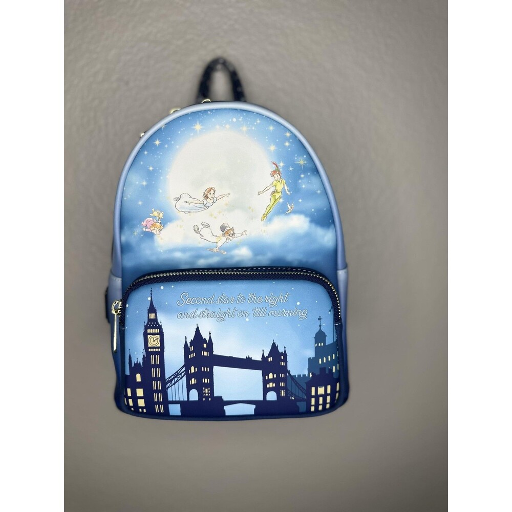 Loungefly Mini Backpack Bag Blue Peter Pan Tinker Bell Second Star Disney Glow - Picture 1 of 5